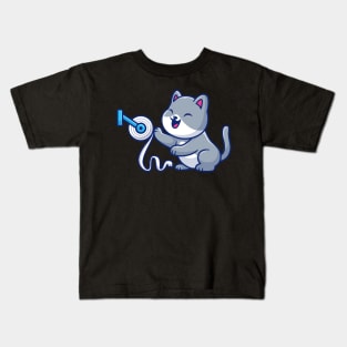 Cute cat with toilet tissue paper roll cartoon Kids T-Shirt